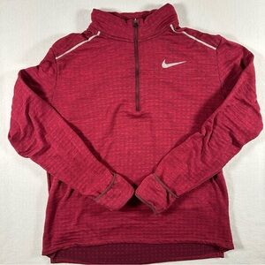 Nike Women Running Fleece Lined Maroon Quarter Zip w/ Hand Covers Large